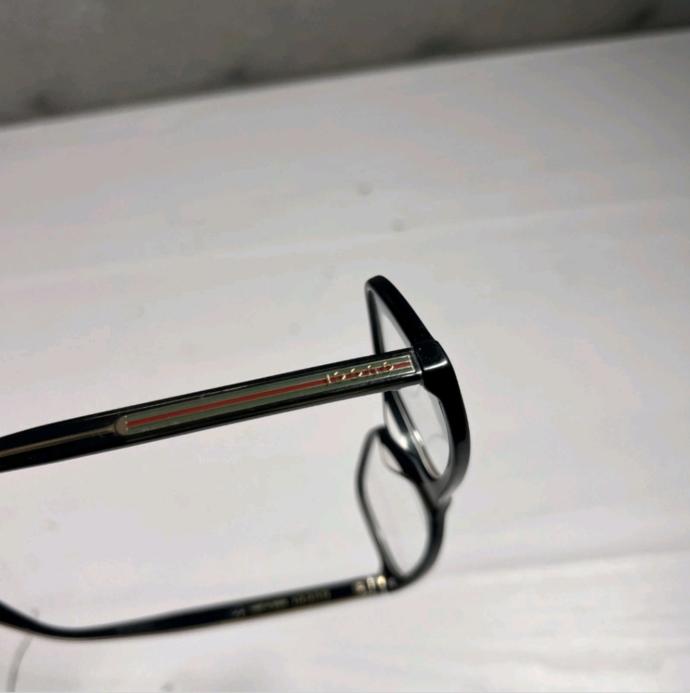 Gucci Eyeglasses Frame Only GG0384O 004 Shiny Black Red Green Striped Gold READ! - Picture 6 of 9